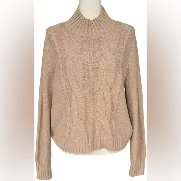 Calvin Klein Cable Knit Turtleneck Cropped Sweater, Size XL - Picture 8 of 8